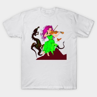 Violin Girl and Dragon Dancing T-Shirt